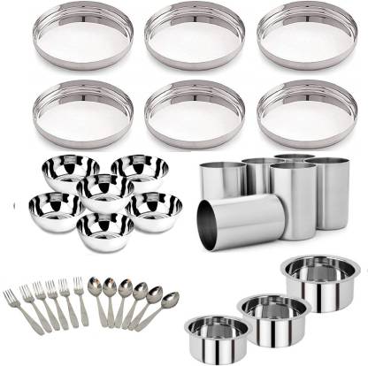 Stainless Steel Dinner Set of 33 for Family of 6 People