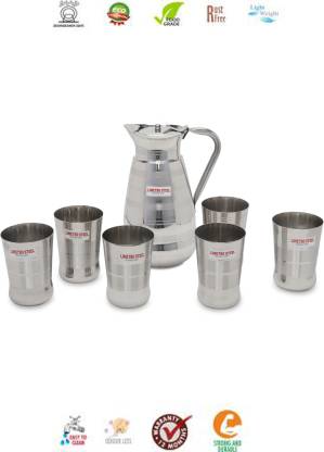 Stainless Steel  Serving Jug and Glasses Set(GLASSES 6, JUG 1)