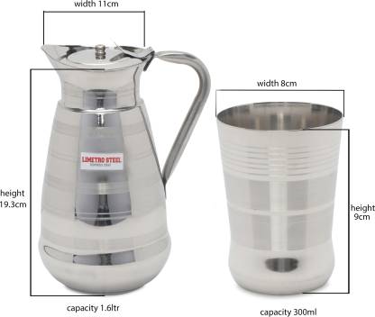 Stainless Steel  Serving Jug and Glasses Set(GLASSES 6, JUG 1)